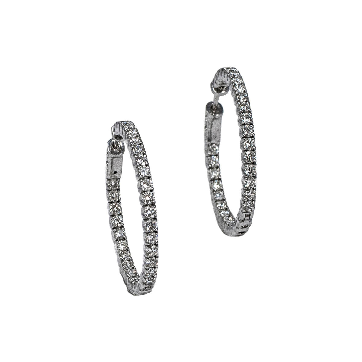 14K White Gold Diamond Inside Out Hoop Earrings