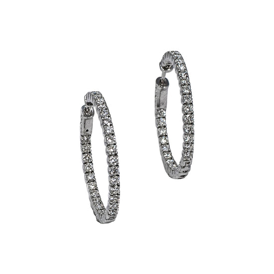 14K White Gold Diamond Inside Out Hoop Earrings