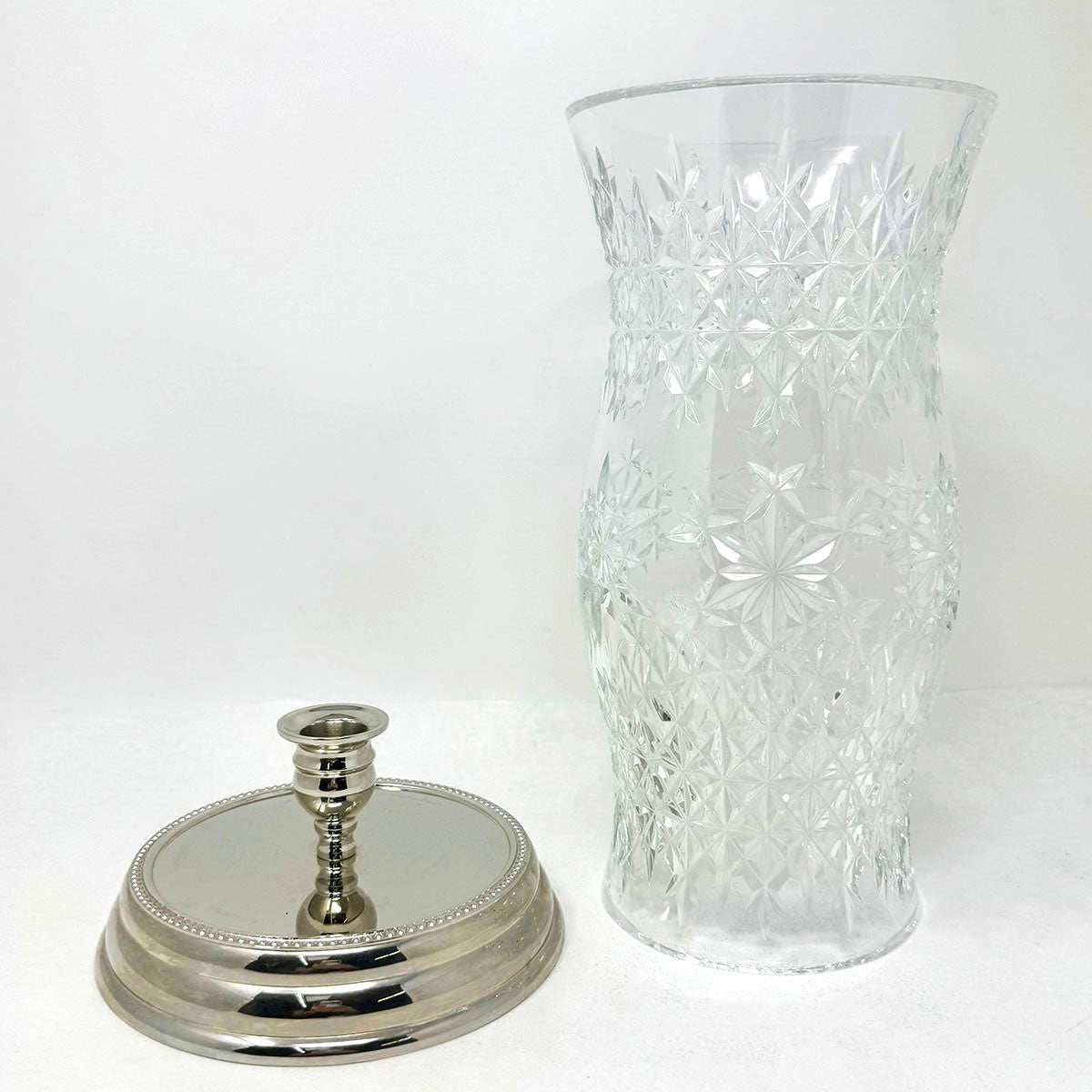Hurricane Lamp & Metal Base "Snow Crystals"