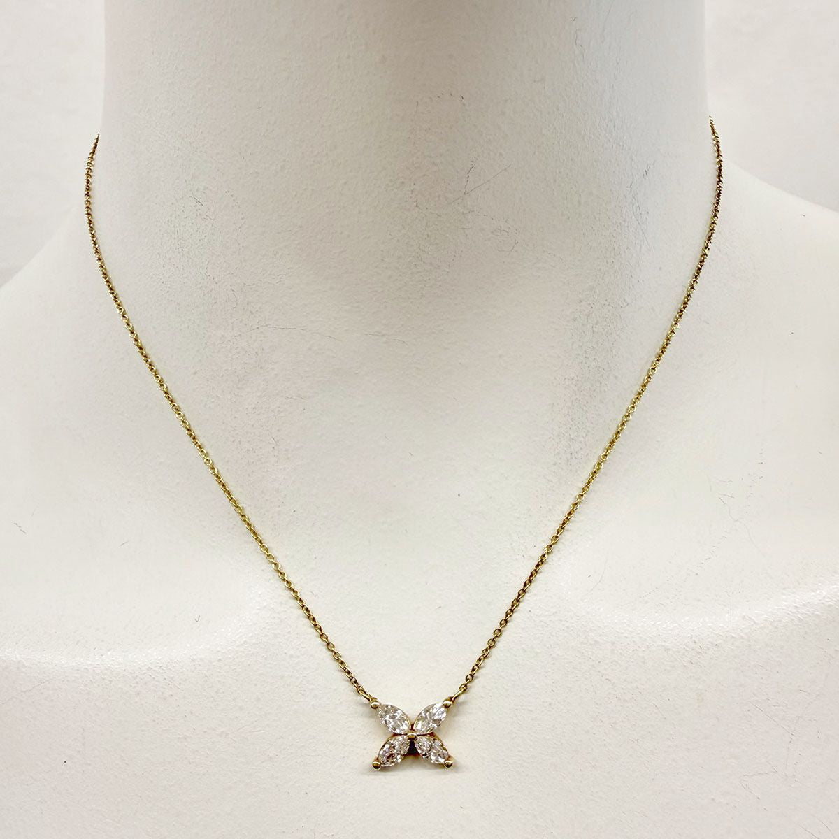 14K Gold Flower Pendant Necklace with 4 Marquise Diamonds