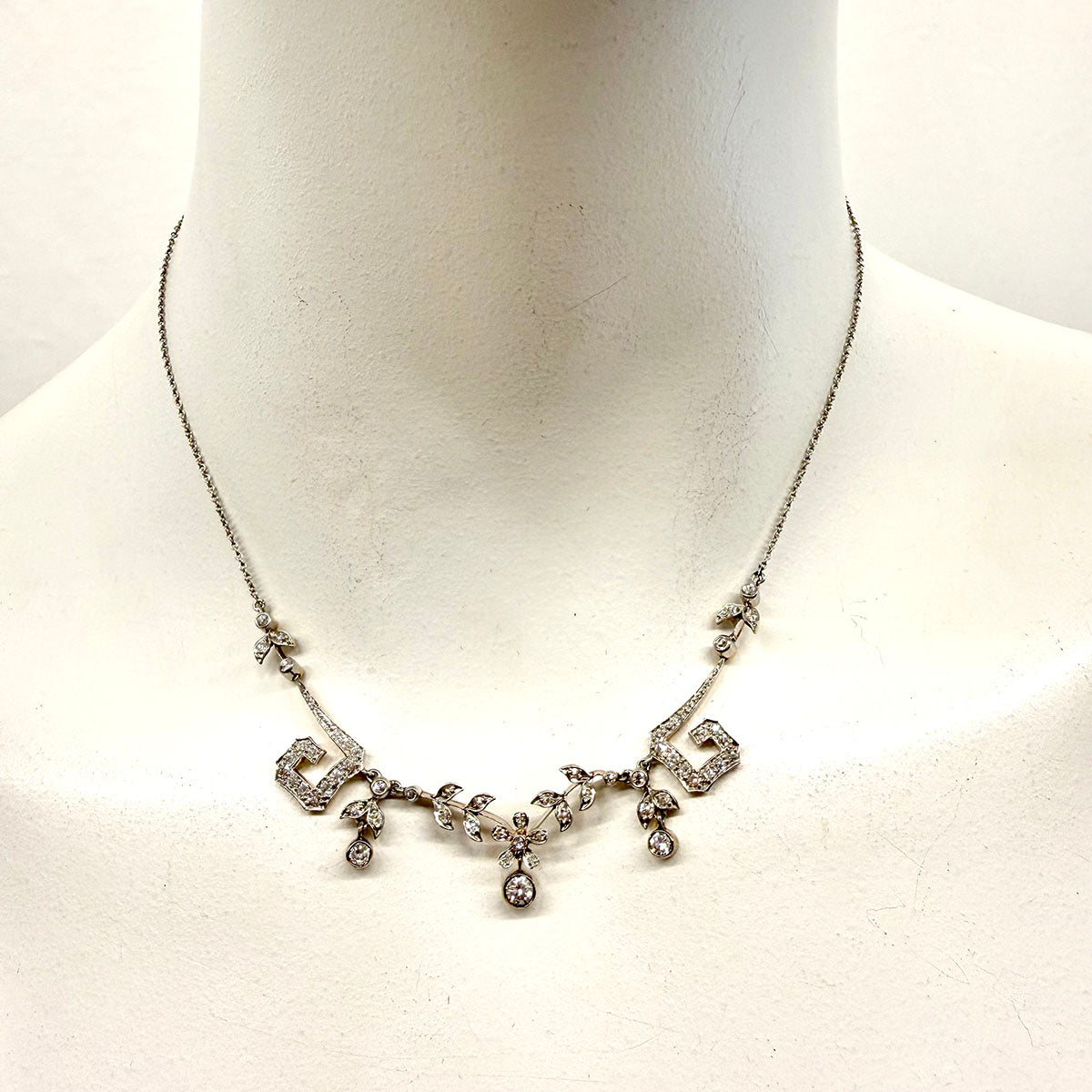 Vintage Platinum and 18K Gold  Diamond Pendant Necklace
