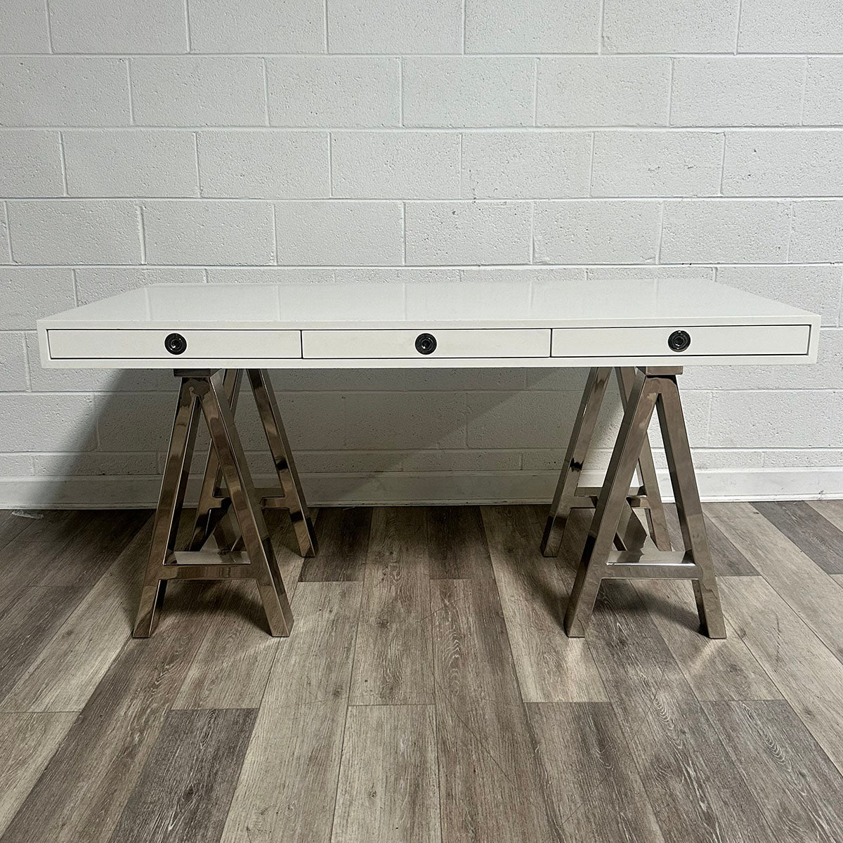 Jonathon Adler White Desk With Chrome Legs