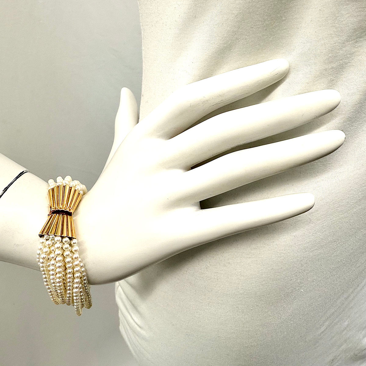 12 Strand Knotted 3mm Pearl Bracelet with 14K Gold Clasp