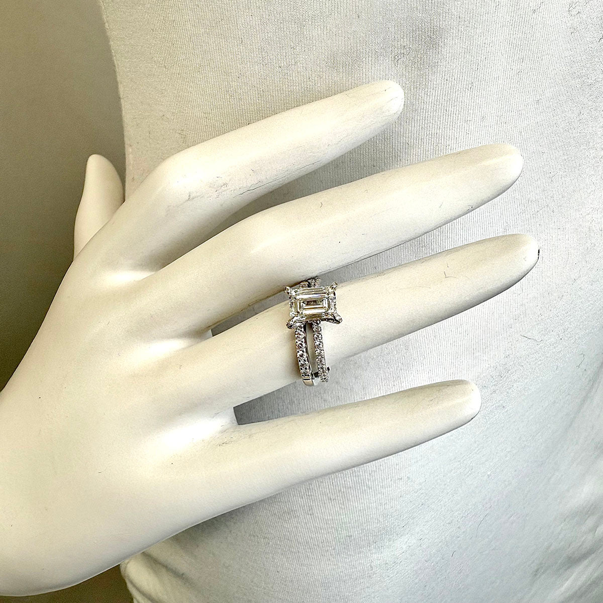 14K White Gold Band with Diamonds and Engagement Ring with Lab Grown Diamond