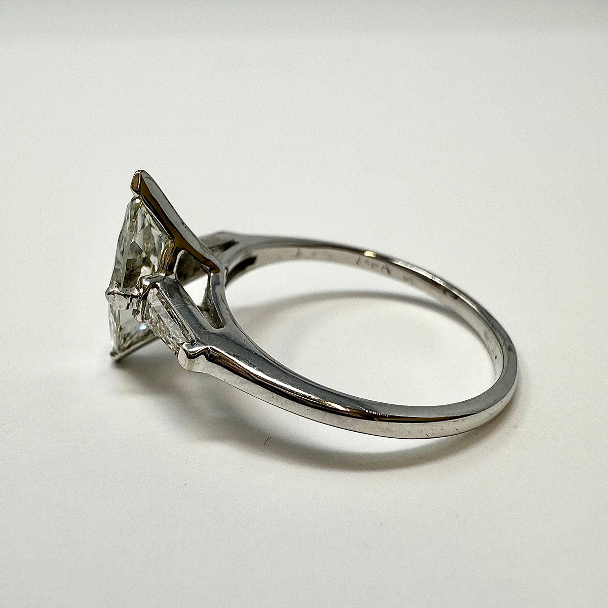 14K White Gold Ring with Marquise and 2 Baguette Diamonds