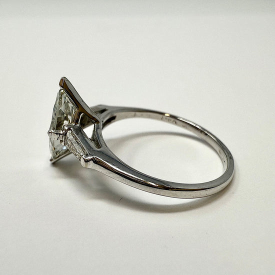 14K White Gold Ring with Marquise and 2 Baguette Diamonds