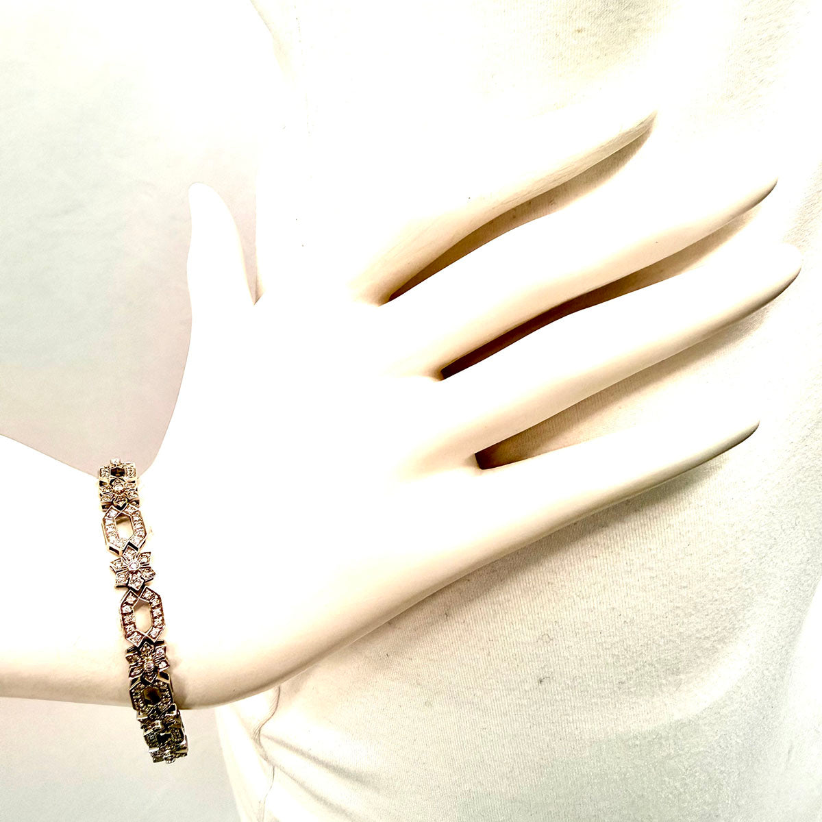 14K White Gold Vintage Filigree Diamond Bracelet