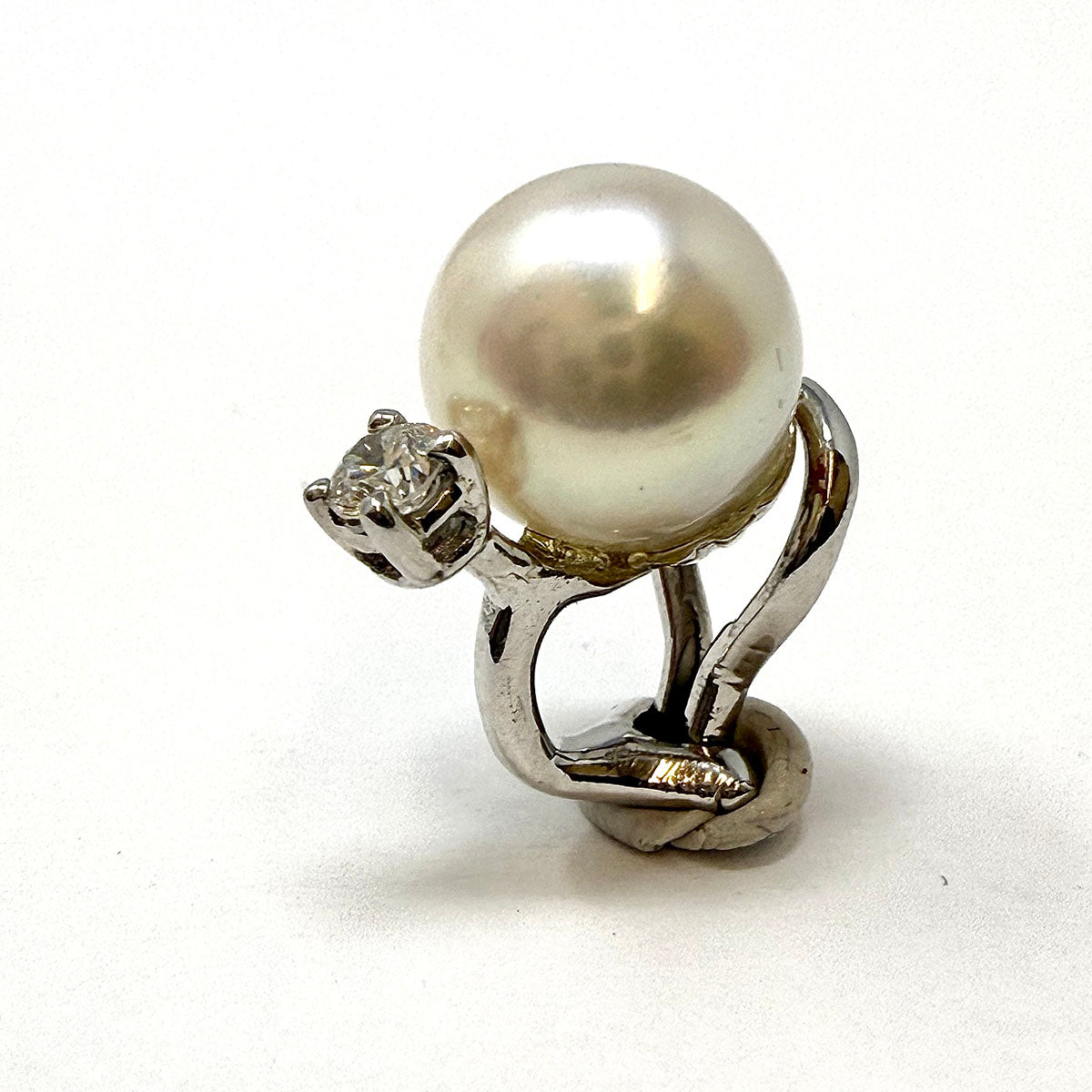 18K White  Gold Cultured Pearl and Diamond Earclips