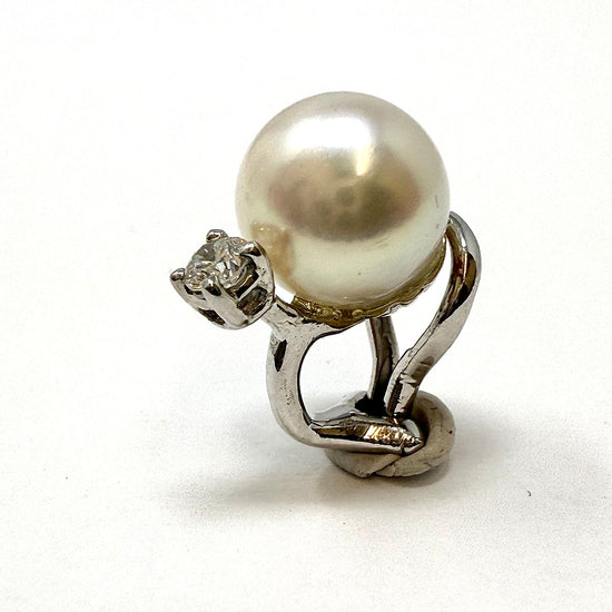 18K White  Gold Cultured Pearl and Diamond Earclips
