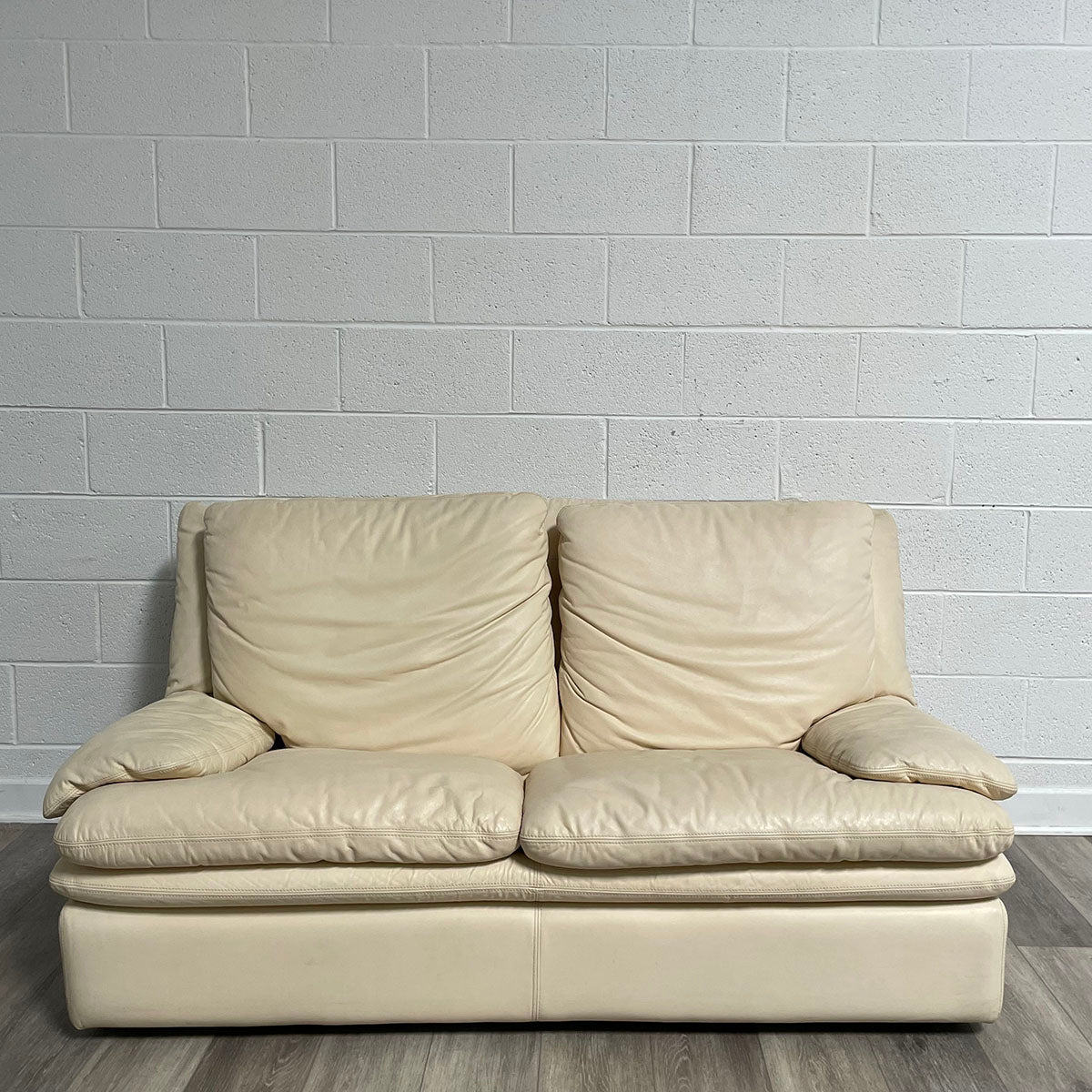 Cream Leather Loveseat