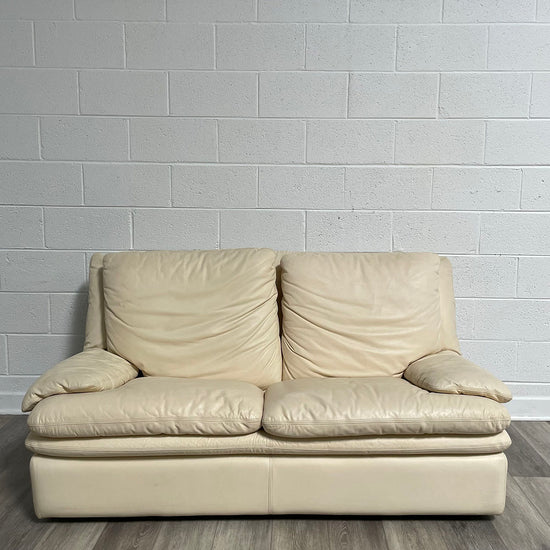Cream Leather Loveseat
