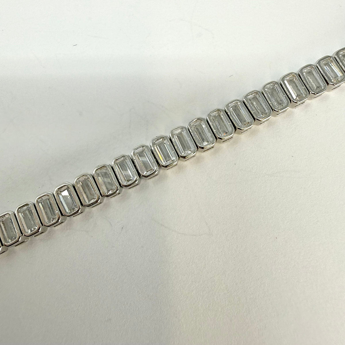 7" Bezel Set Emerald Cut CZ Tennis Bracelet set in Sterling Silver