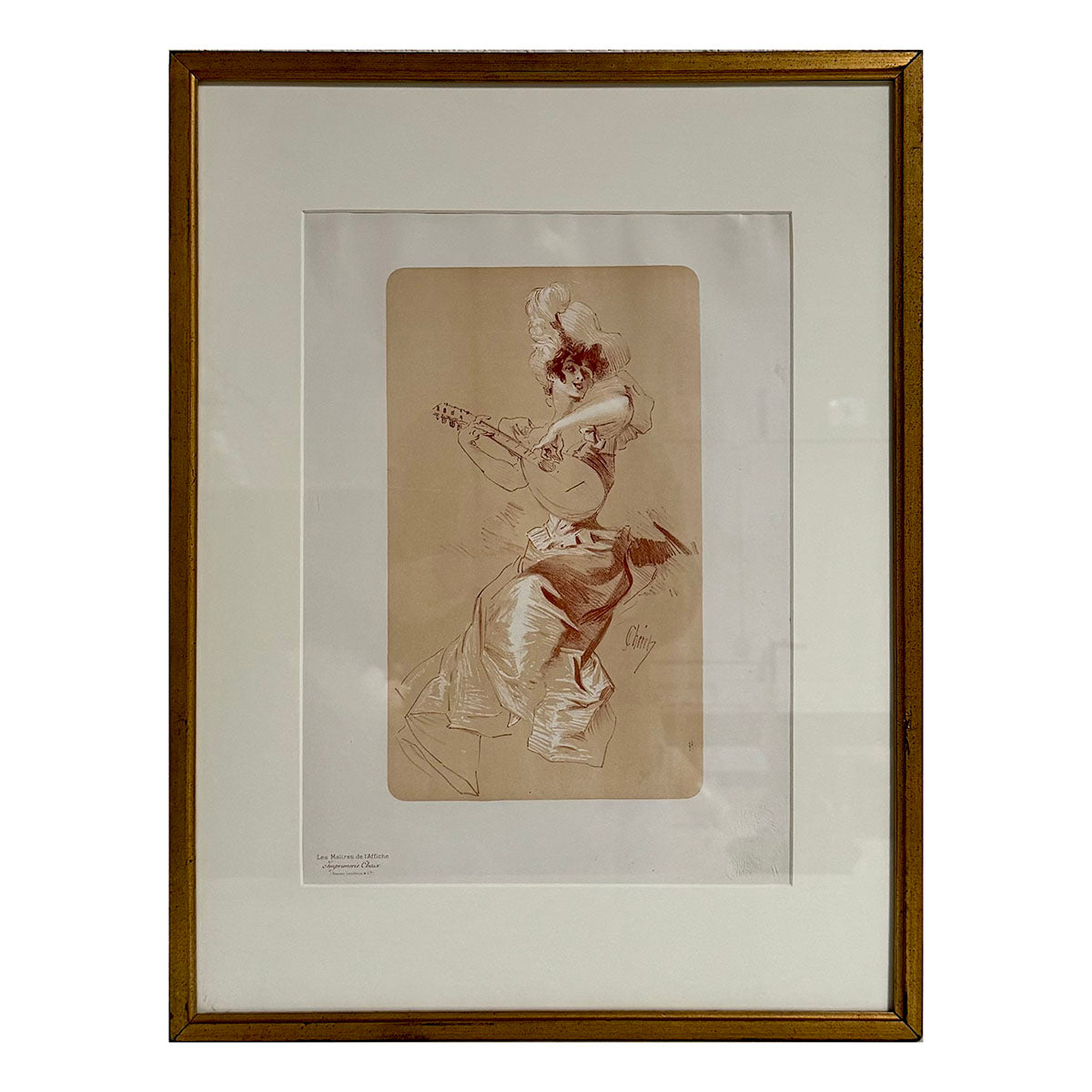 "Femme Jouant Le Mandoline"  Lithograph  Blindstamped Les Maitre de L'affiche