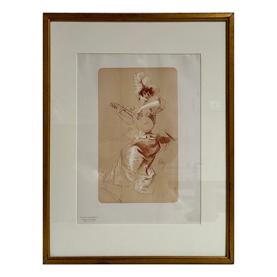 "Femme Jouant Le Mandoline"  Lithograph  Blindstamped Les Maitre de L'affiche