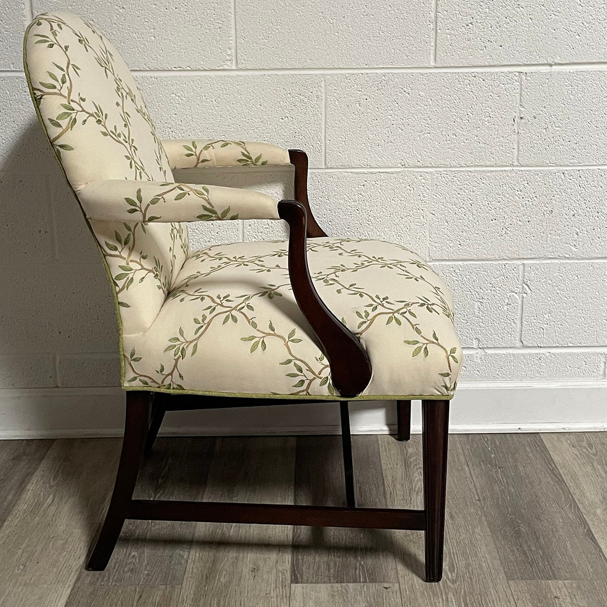 Le Bergere Cream/Green Upholstered Accent Chair with Mahogany