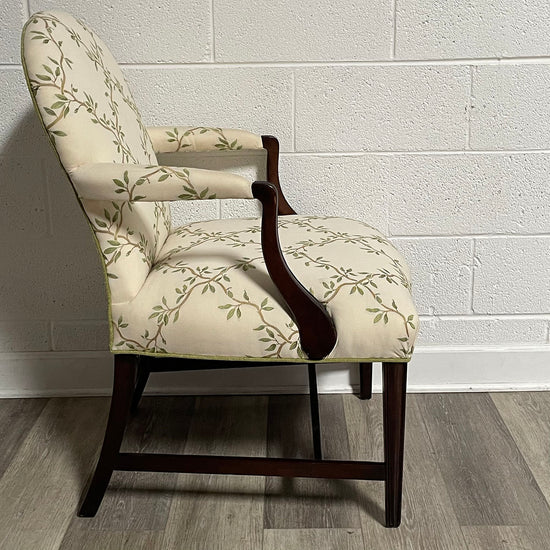 Le Bergere Cream/Green Upholstered Accent Chair with Mahogany