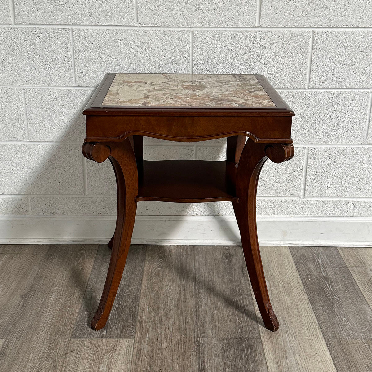 Pair of inlaid marble side tables