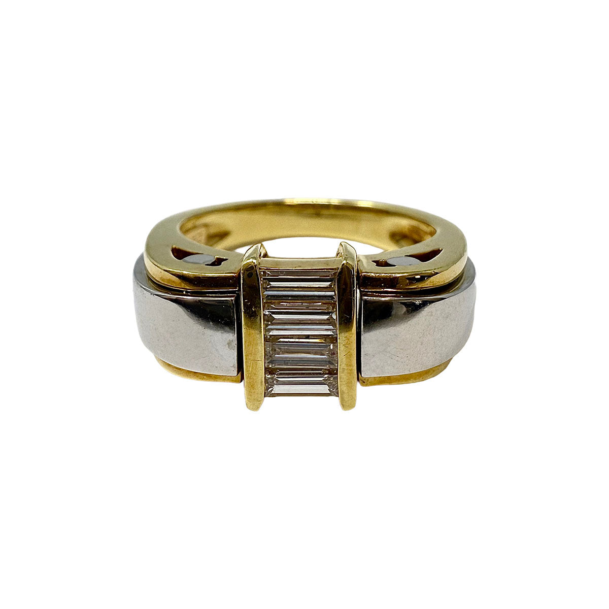 Jose Hess 18K Yellow and White Gold Ring with 4 Straight Baguette Diamonds