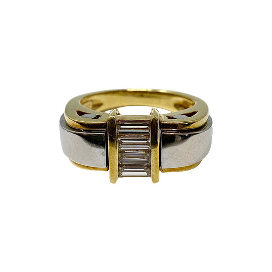 Jose Hess 18K Yellow and White Gold Ring with 4 Straight Baguette Diamonds
