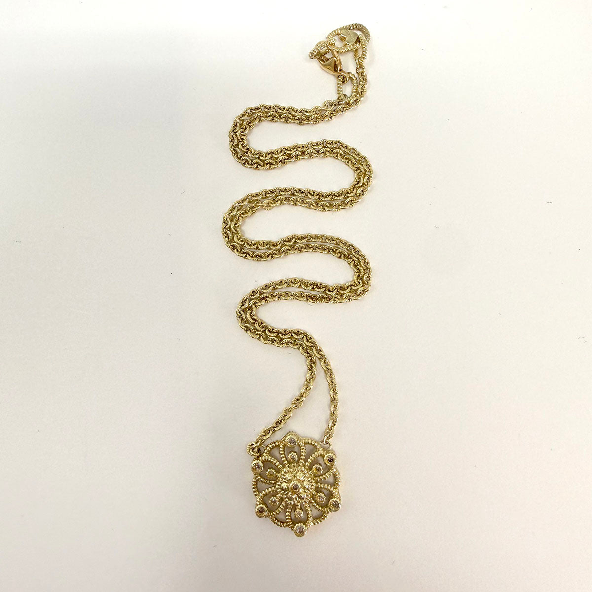 Judith Ripka 14K Gold Necklace with Filigree Floral Pendant