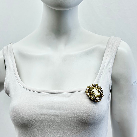 Robert Vintage Faux Grey Pearl and Rhinestone Wreath Pin
