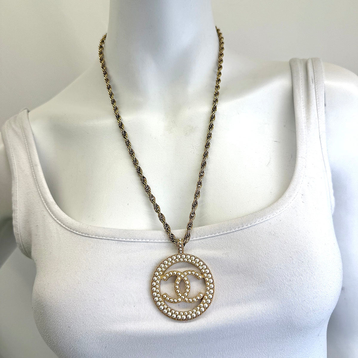Chanel Faux Pearl CC Pendant Necklace