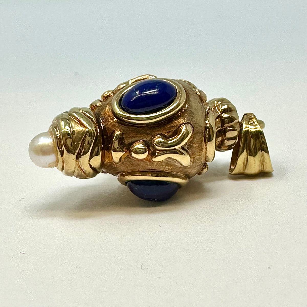 14K Gold Vessel Style Pendant with Lapis and Pearl