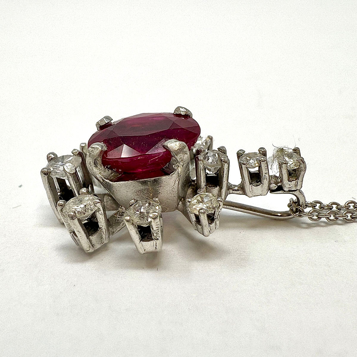 18K White Gold Necklace with Ruby and Diamond Pendant