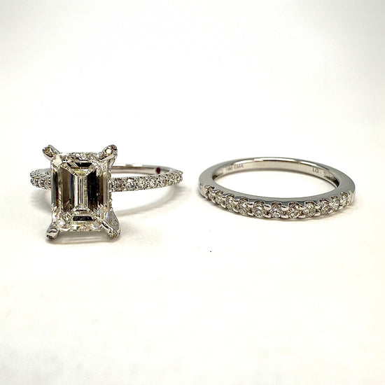 14K White Gold Band with Diamonds and Engagement Ring with Lab Grown Diamond