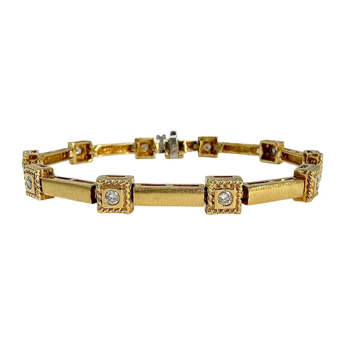 14K Yellow Gold Bar Link Bracelet with Diamonds