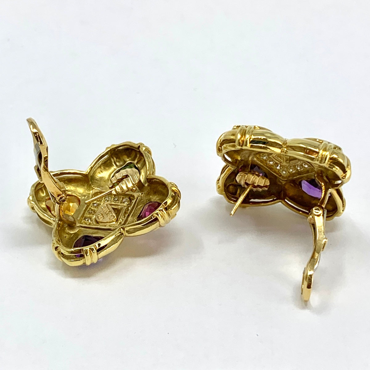 Jeffrey Stevens Earclips with Amethyst, Citrine, Rhodolite and Diamonds