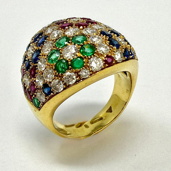 18K Gold Multi-stone Ring with Rubies, Emerald, Sapphires and Diamonds