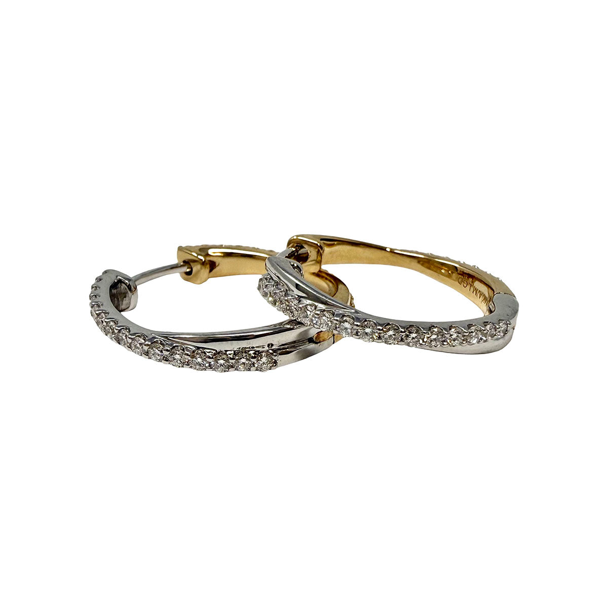 14K White and Yellow Gold Lab Grown Diamond Crossover Hoop Earrings