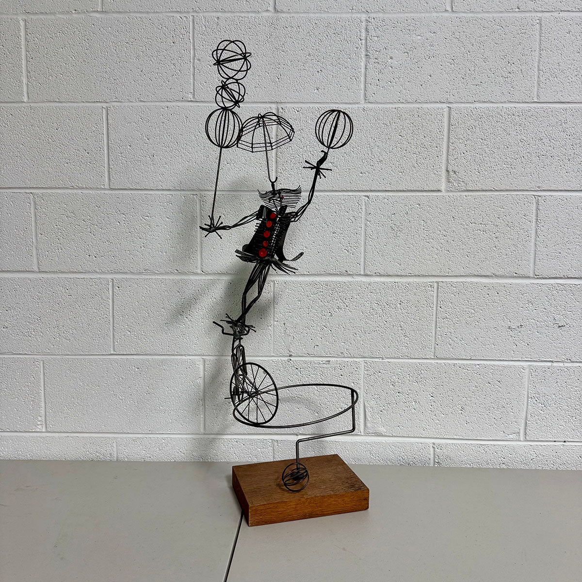 "Juggling Clown on Unicycle" Sculpture Signed and Dated '71