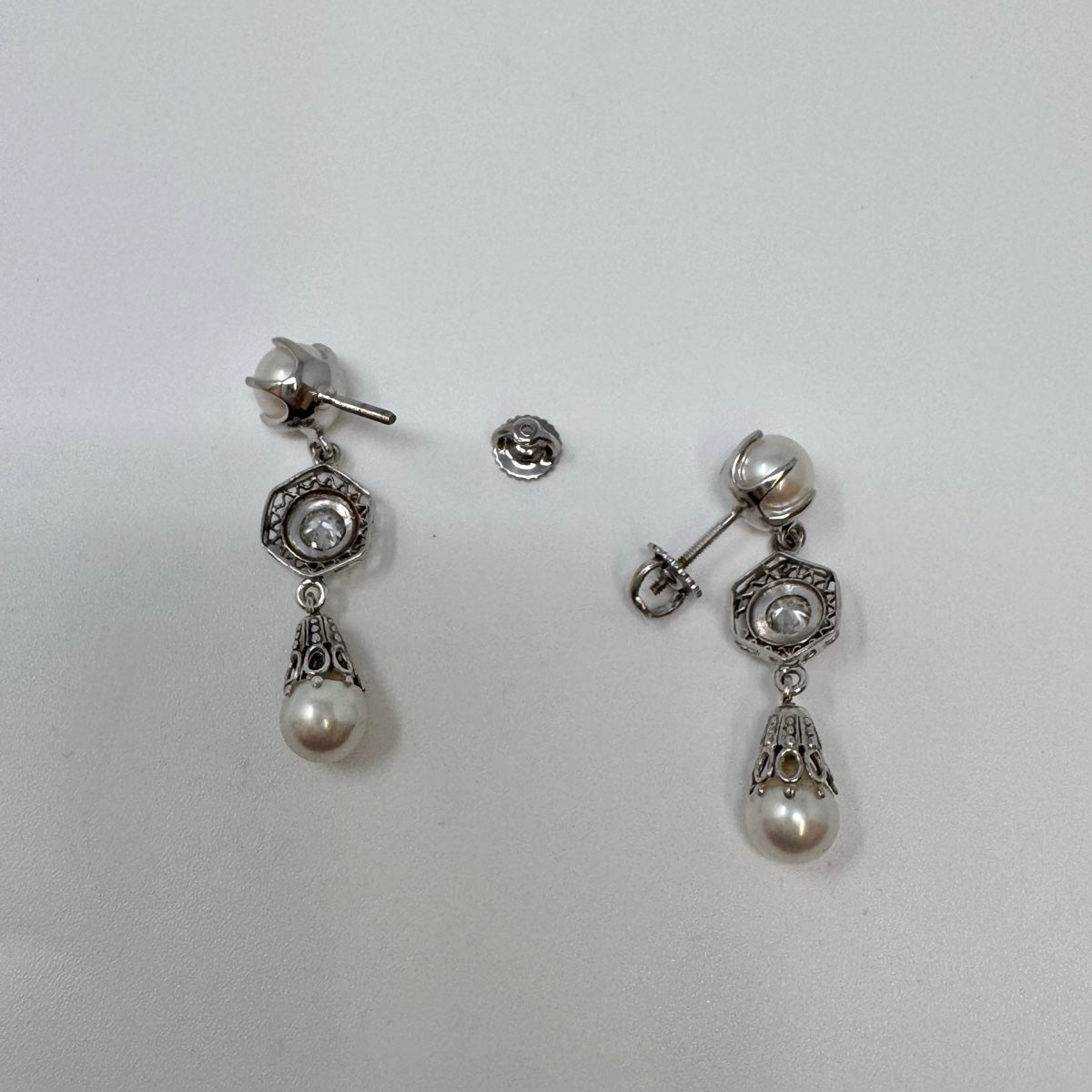 14K White Gold and  Diamond Drop Earrings