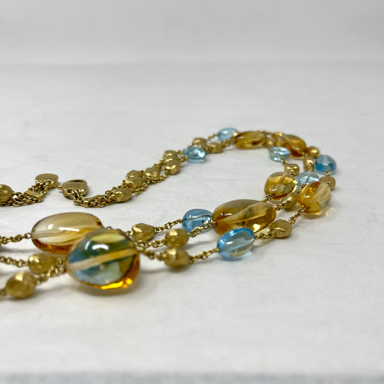 Marco Bicego Triple Strand 18K Gold 24" Necklace with Citrine and Topaz