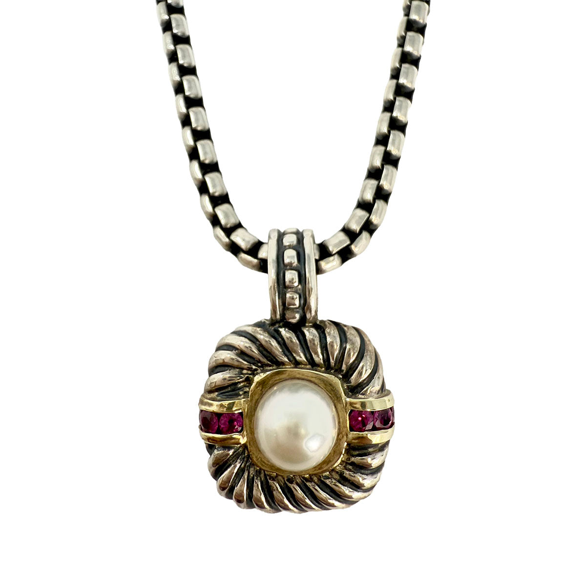 David Yurman Pearl and Ruby Pendant Necklace