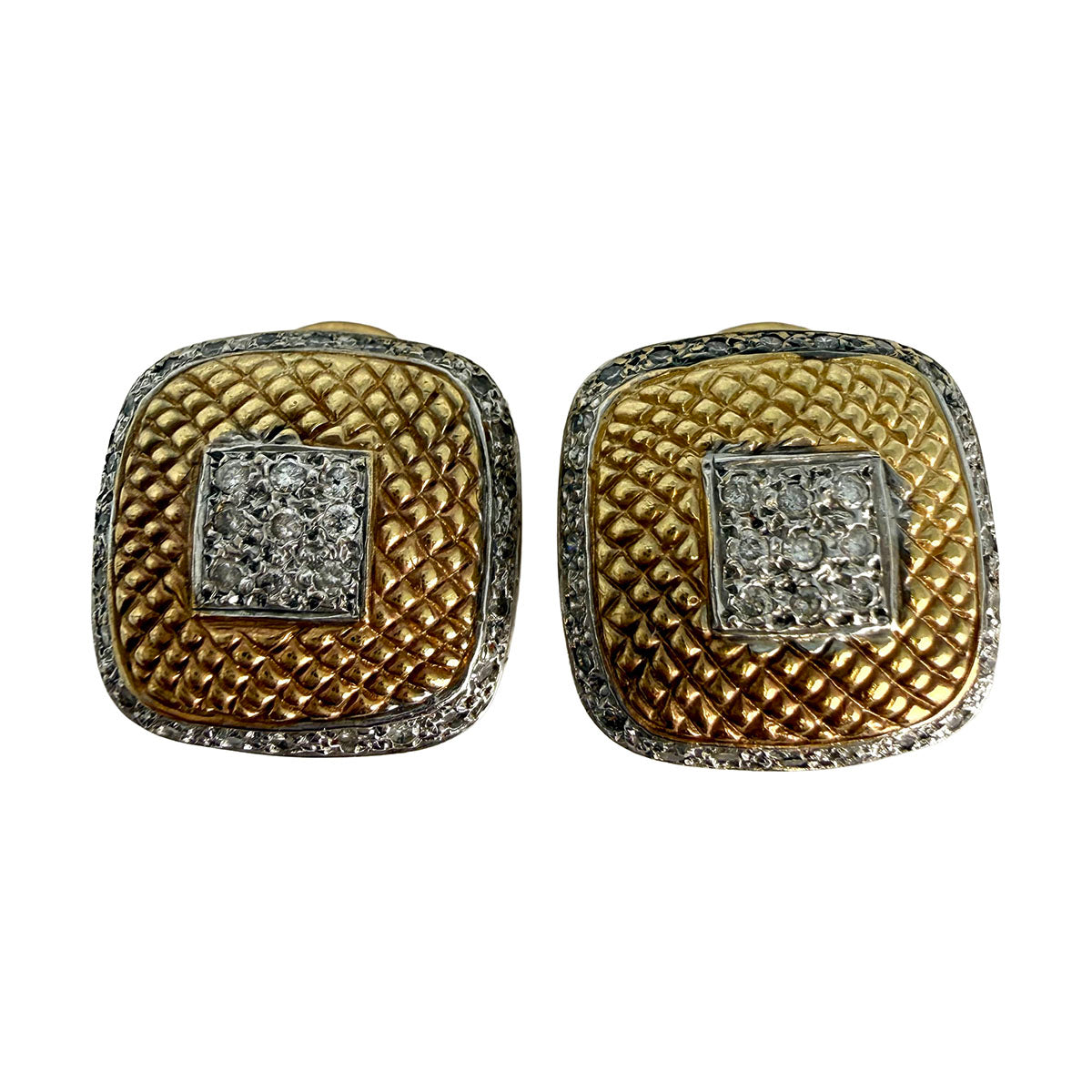 18K Gold Square Clip-on Earrings with Diamonds