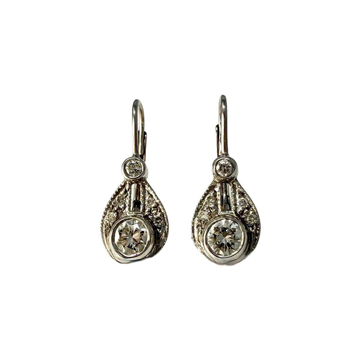 14K White Gold Diamond Drop Earrings