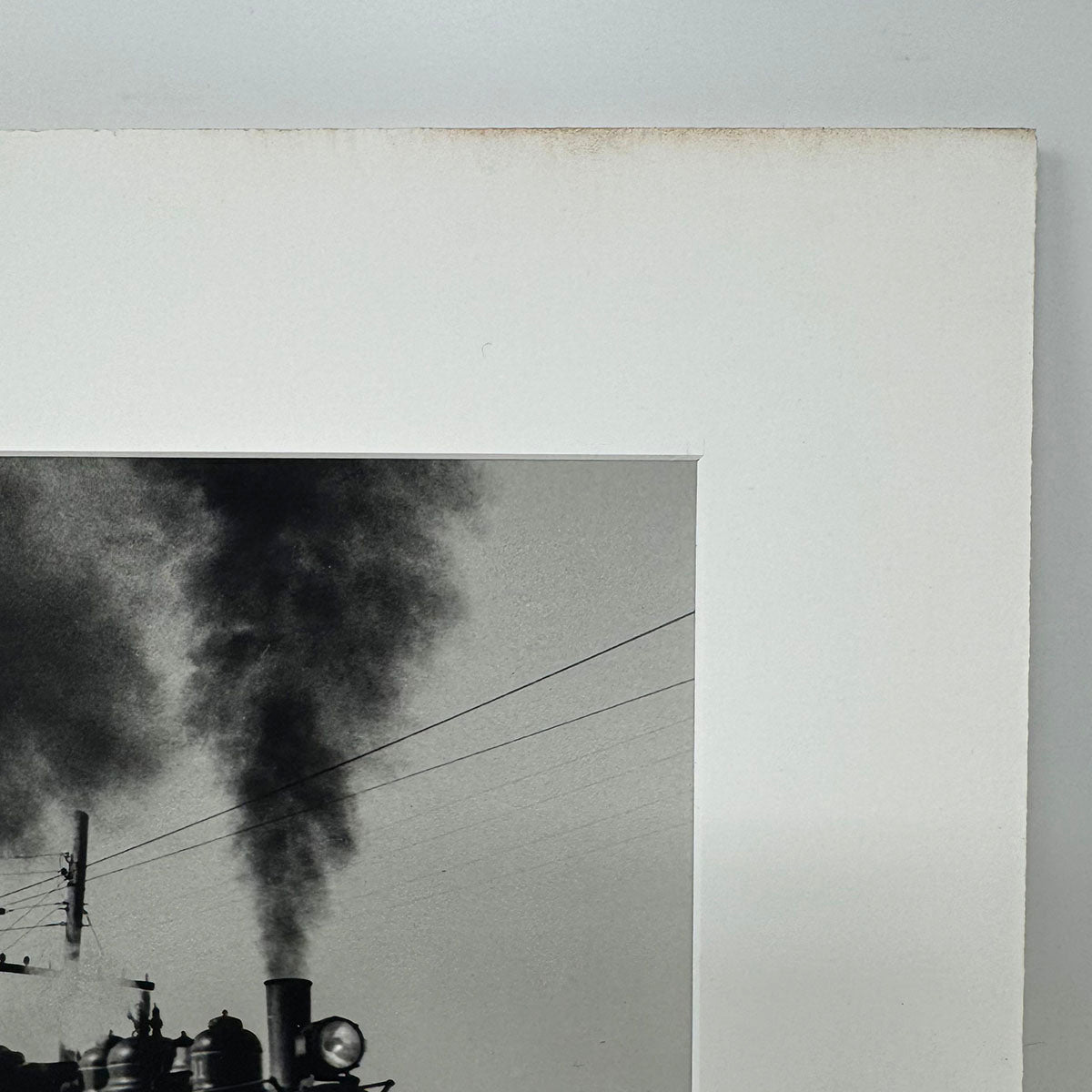 "Vintage Train Engine and Passenger Car" Photograph Signed on Mat