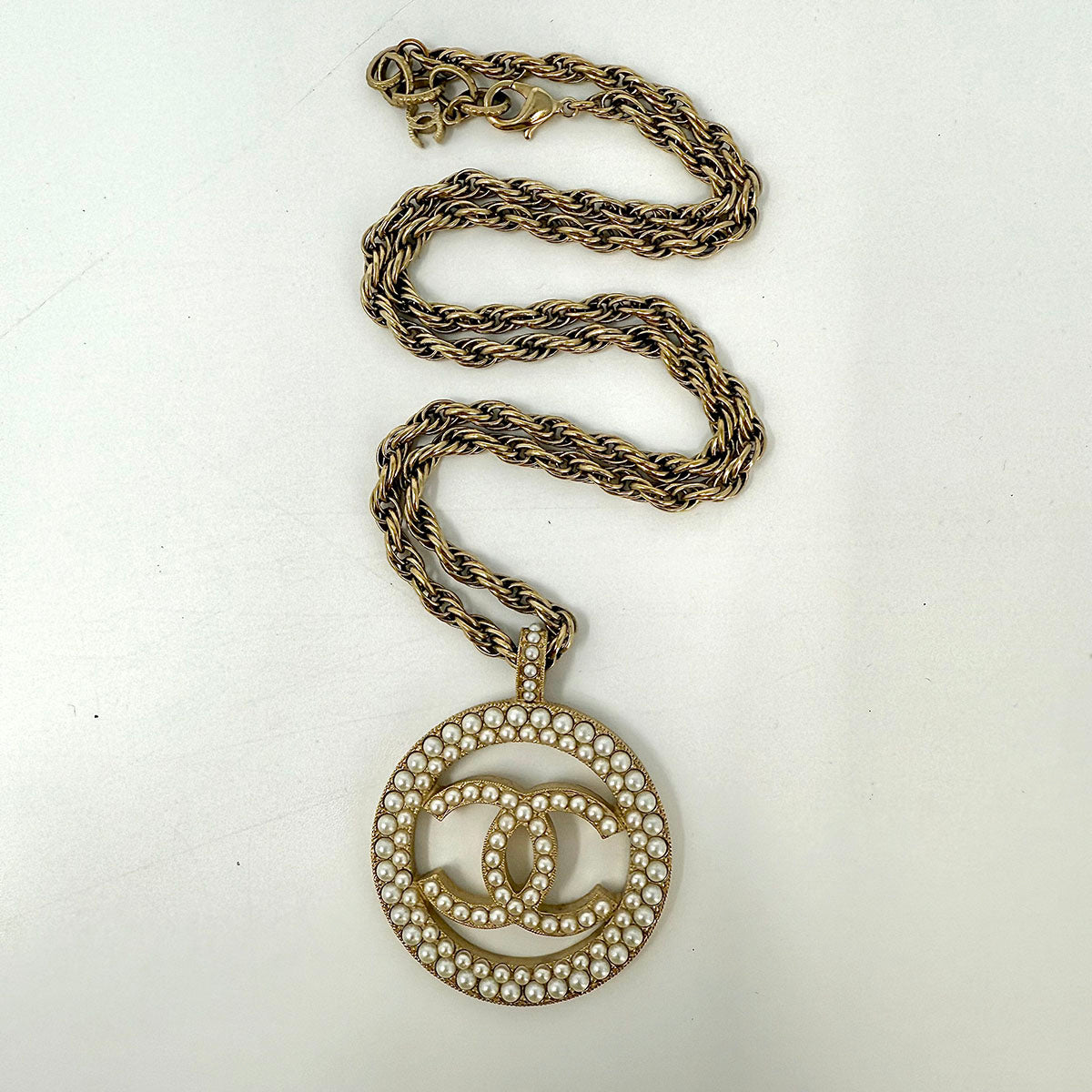 Chanel Faux Pearl CC Pendant Necklace