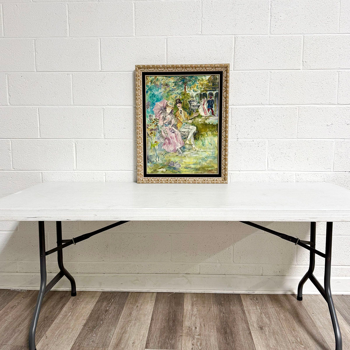 "Pink Parasol" Signed Oil Painting, Framed