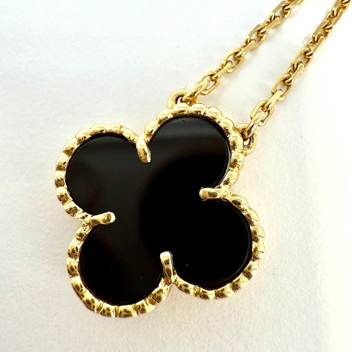 Van Cleef & Arpels Vintage Alhambra 18K Gold Pendant 16.5" Necklace with Onyx