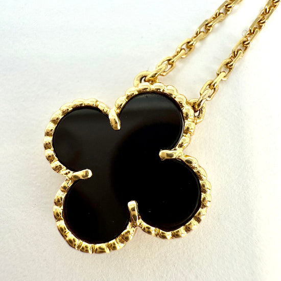 Van Cleef & Arpels Vintage Alhambra 18K Gold Pendant 16.5" Necklace with Onyx