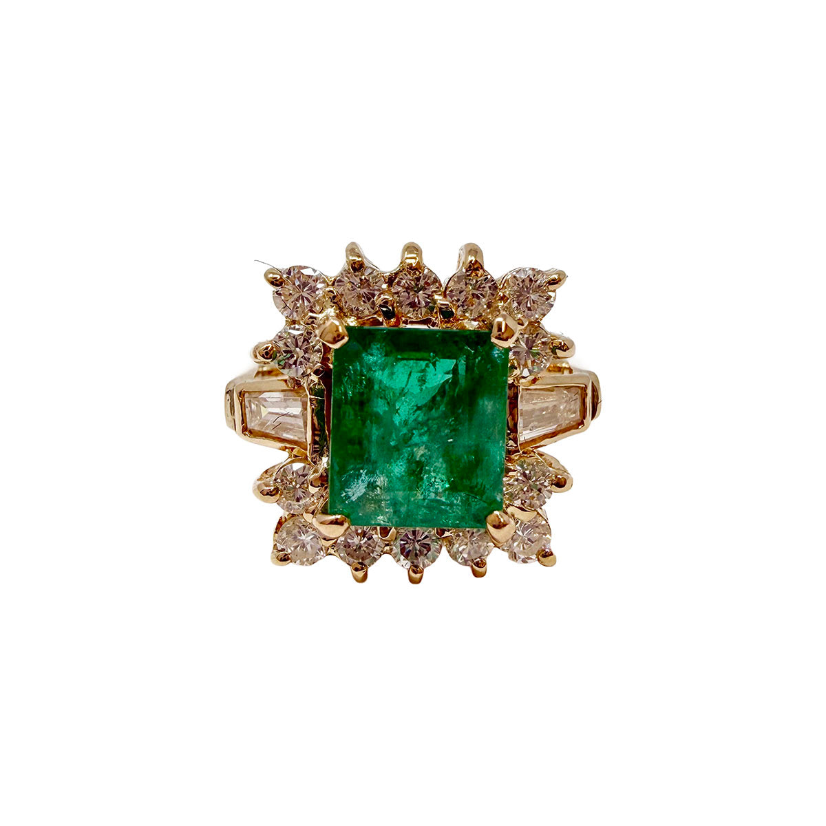18K Gold Ring with Emerald and Diamonds