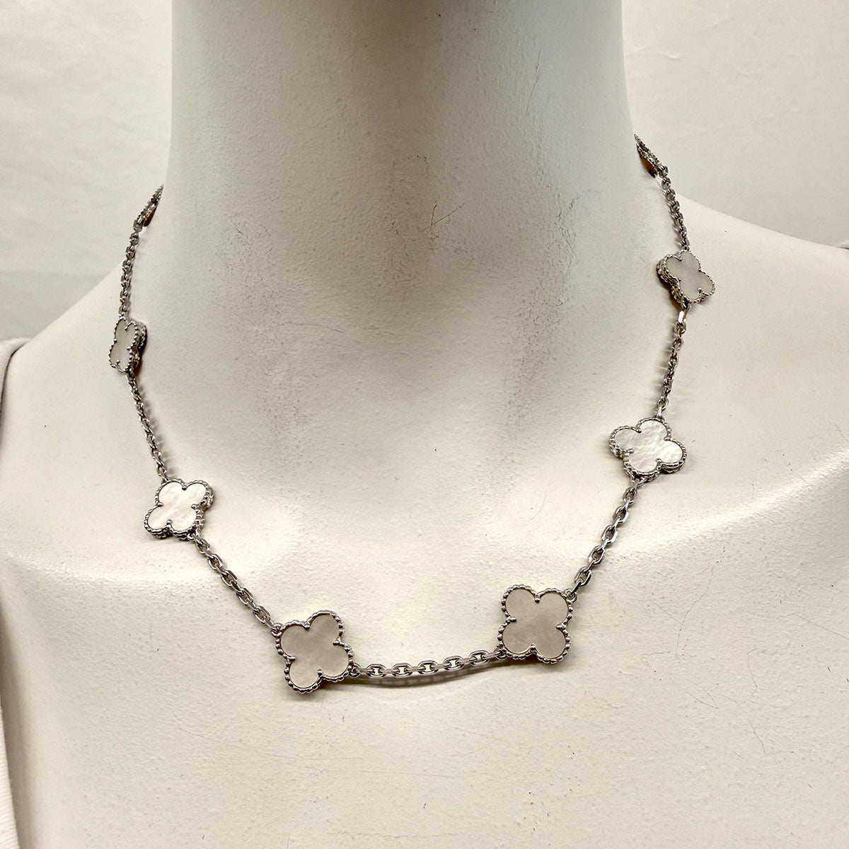 Van Cleef & Arpels 18K White Gold 10 Motif Vintage Alhambra MOP Necklace