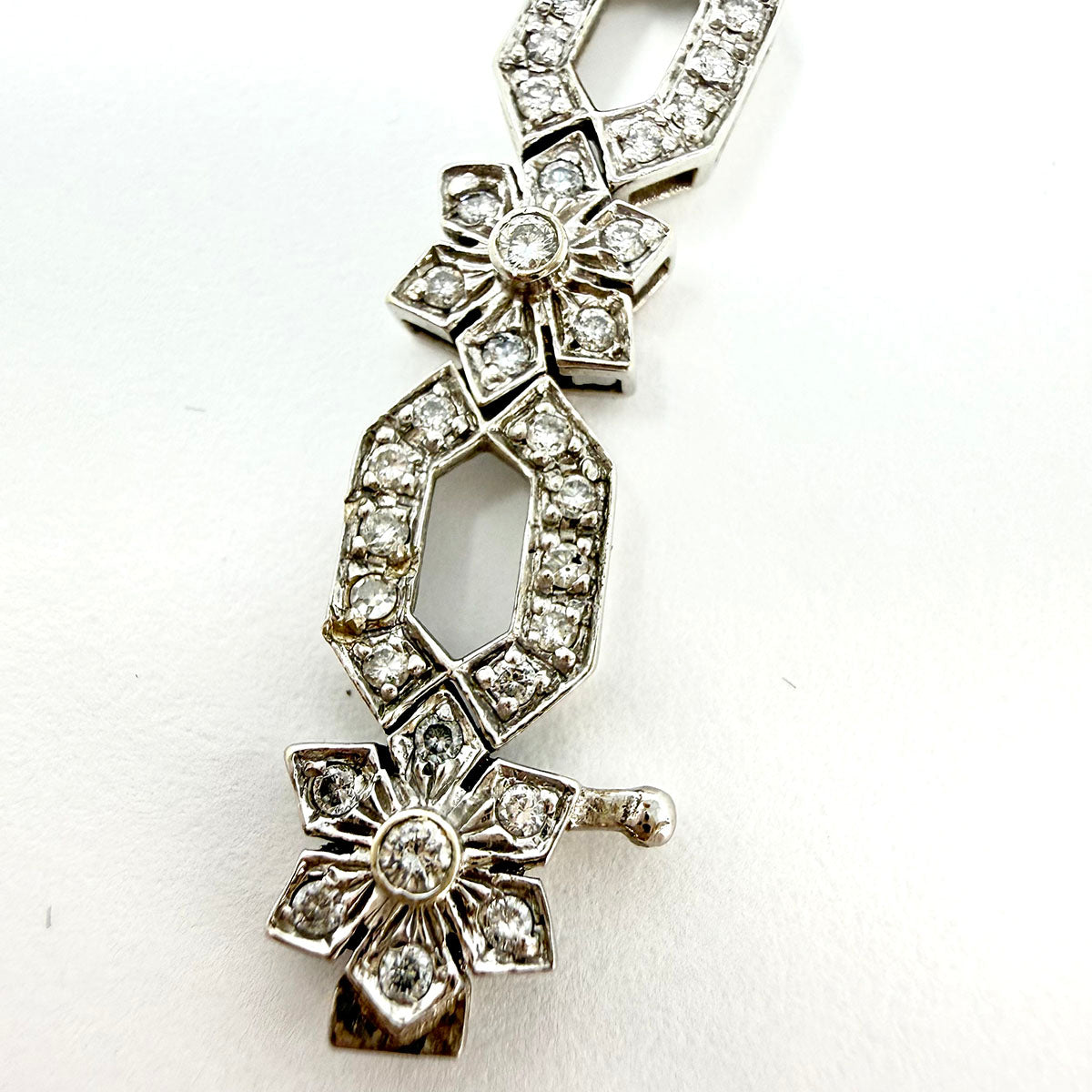 14K White Gold Vintage Filigree Diamond Bracelet
