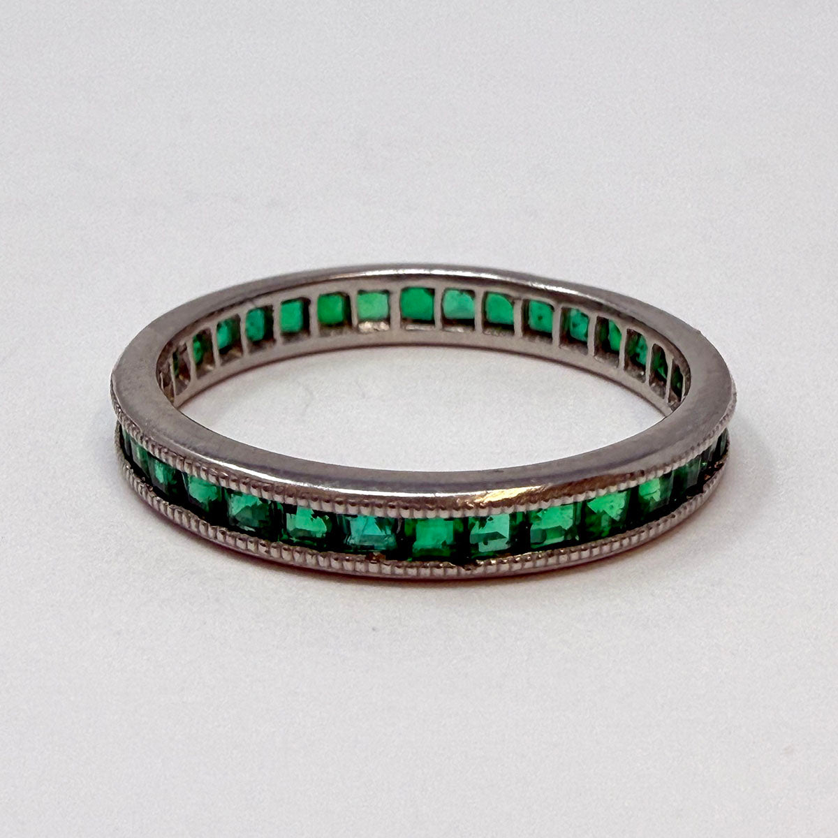 Platinum Ring with 34  Square Faceted Emerald