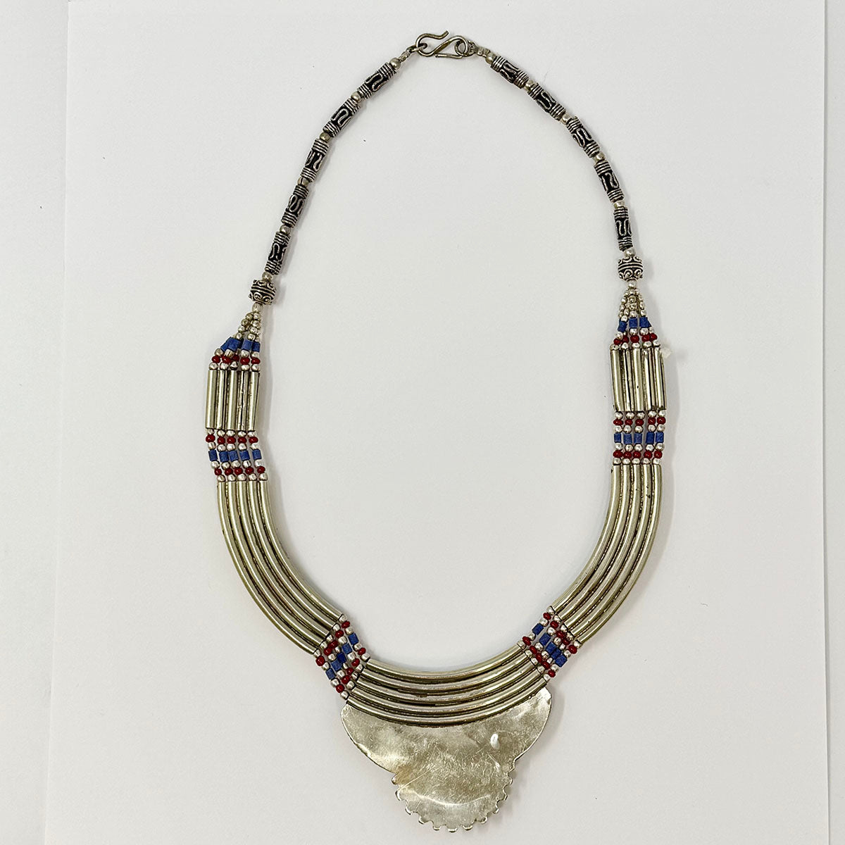 Tribal Red and Blue Inlay Silver Choker Necklace