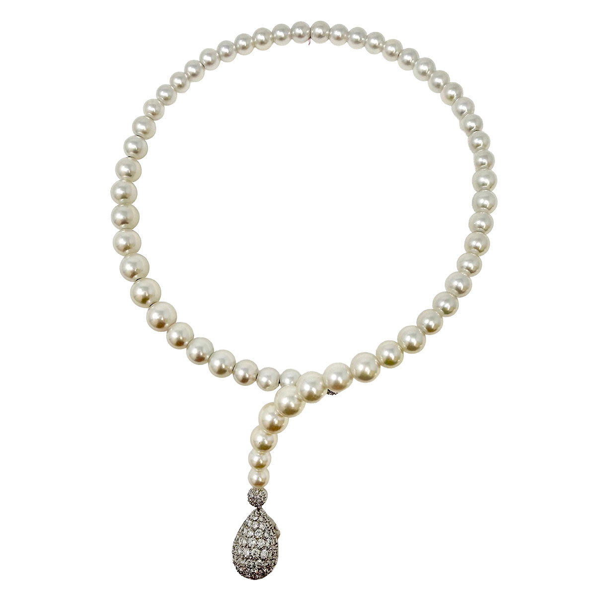 18K White Gold Cultured Pearl Diamond Necklace